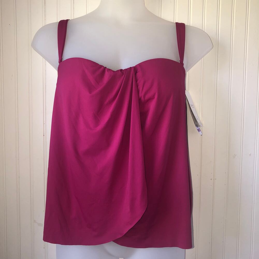 COCO REEF CONTOURS Retail $92 Fuschia Clarity Bra Bandeau Tankini Size 12/36D
